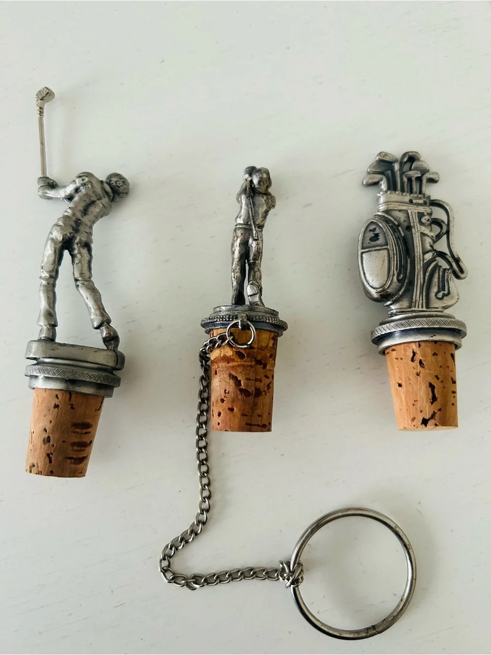 Vintage Wine Unlimited Pewter Golf Themed Bottle Cork Stoppers Set